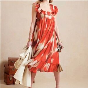 Banana Republic Red & White Empire Chiffon Dress in Snow Day Size Large